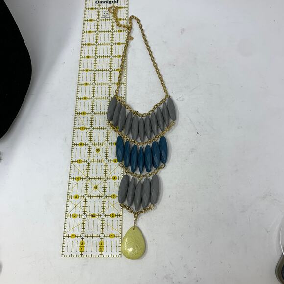 Anthropologie David Aubrey Multi Layered Statement Necklace Gray Blue Yellow - Picture 4 of 4